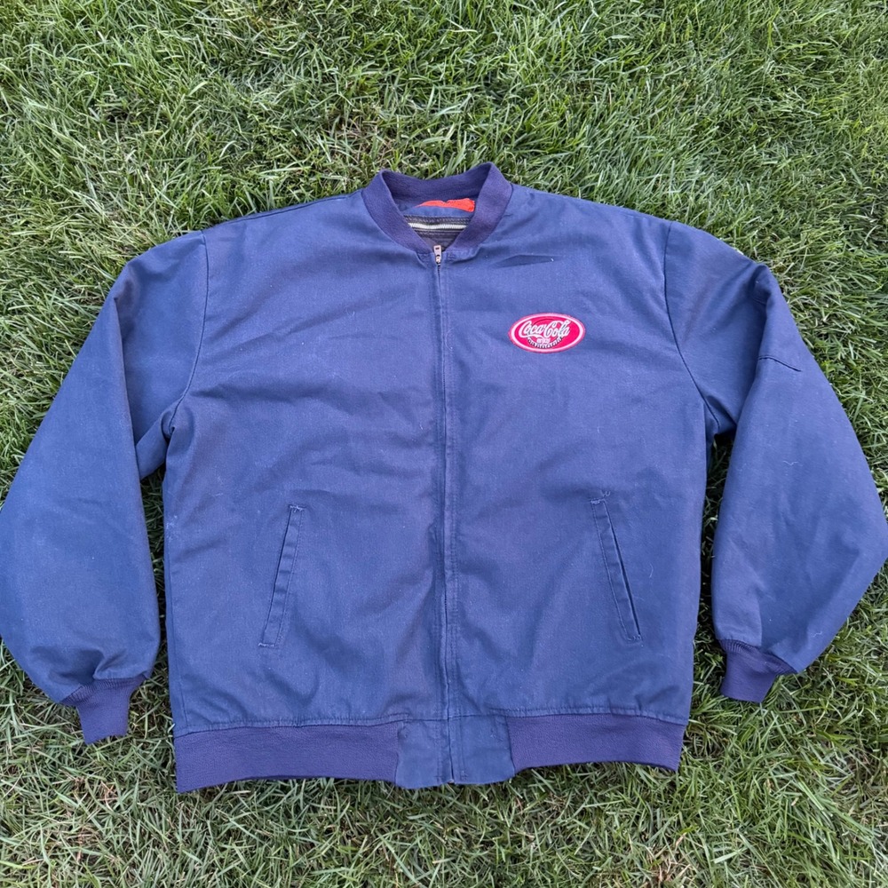 A+ Vtg Red Kap Coca-Cola Work Jacket Navy Blue Quilted Bomber Mens XL JT36NV